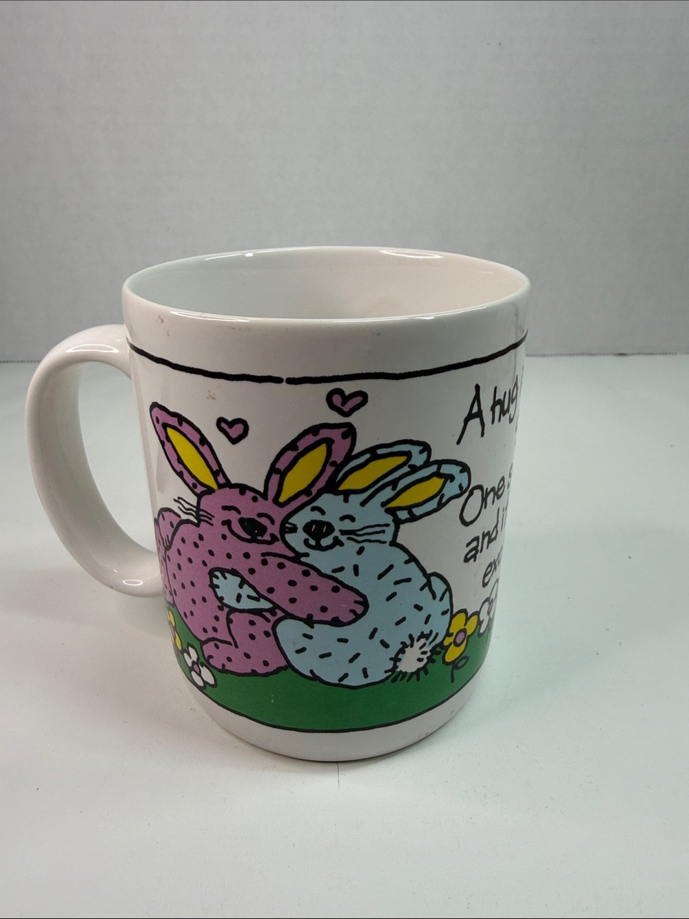 Cute Bunny Hug Ceramic Mug - Pink & Light Blue